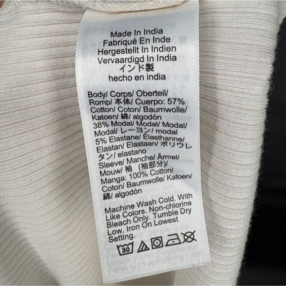 J.Crew Womens Vintage Rib T-shirt Cotton Poplin Puff Sleeves L Cream Modal Blend - Picture 4 of 8